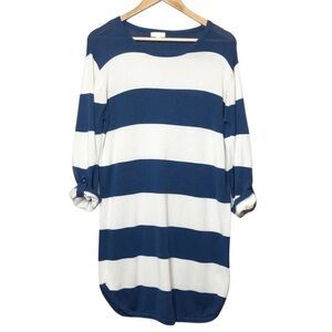 Charming Charlie Striped Long Sleeve Sweater Dress Navy White Casual Tunic